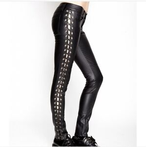 Tripp Morrison Jeans black skinny leather lace up 29/9 fits more like a 27 or 26